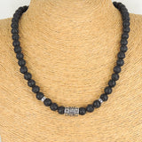 Men's Women Lava Rock Sterling Silver Buddhism Necklace OM Mantra DiyNoion Handmade NK100