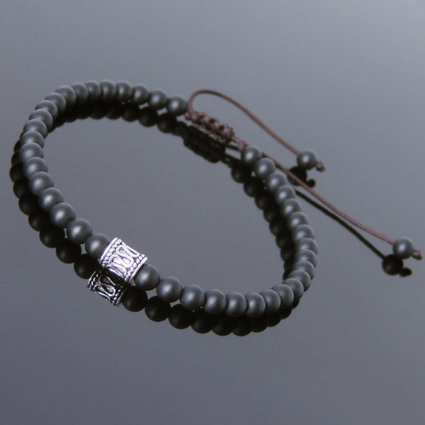 Men's Women Matte Black Onyx Adjustable Bracelet 925 Sterling Silver Bead DiyNotion BR695