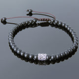 Men's Women Matte Black Onyx Adjustable Bracelet 925 Sterling Silver Bead DiyNotion BR695