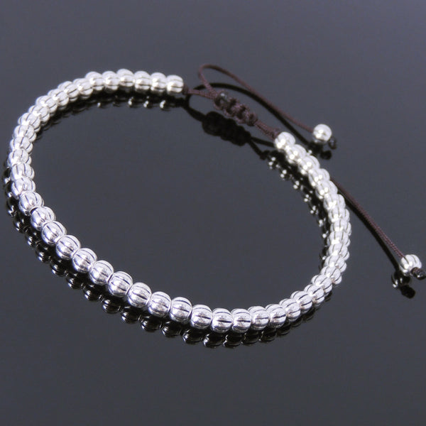 Men's Women Adjustable Braided Bracelet 925 Sterling Silver Beads DiyNotion Handmade BR696