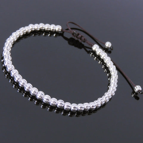 Men's Women Adjustable Braided Bracelet 925 Sterling Silver Beads DiyNotion Handmade BR696