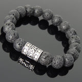 Men's Women Lava Rock Sterling Silver OM Bead Bracelet Buddhism DiyNotion Handmade BR697