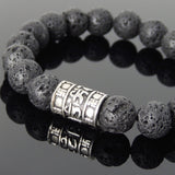 Men's Women Lava Rock Sterling Silver OM Bead Bracelet Buddhism DiyNotion Handmade BR697