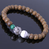 Men's Women Golden Agarwood Malachite White Howlite Bracelet 925 Sterling Silver Lotus Bead DiyNotion Handmade BR698