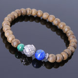 Men's Women Golden Agarwood Malachite Lapis Bracelet 925 Sterling Silver Lotus Bead DiyNotion Handmade BR699