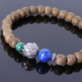 Men's Women Golden Agarwood Malachite Lapis Bracelet 925 Sterling Silver Lotus Bead DiyNotion Handmade BR699