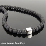 Men's Women Lava Rock Sterling Silver Cube Necklace DiyNoion Handmade NK098