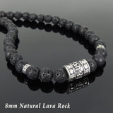 Men's Women Lava Rock Sterling Silver Buddhism Necklace OM Mantra DiyNoion Handmade NK100