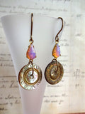 Vintage Button Earrings, Mother of Pearl MOP Buttons, Boho Earrings, Drop Dangle Earrings, Handmade Earrings, Rustic Earrings, MPE150