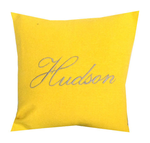 Embroidered Name Pillow Covers. 18 Inches yellow Monogram Pillow Covers. Anniversary Gift. Spring Pillows