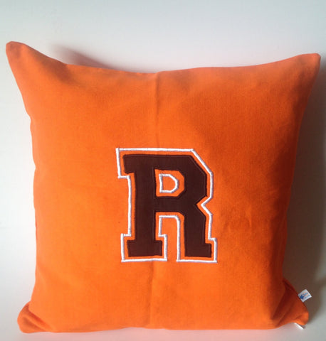 Monogram pillows for teens, Personalized embroidered kids pillows, Orange Grommet Pillows, Dorm Decor, Varsity 20 inch Throw Pillow Cover