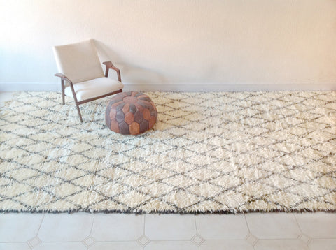 BENI OURAIN 14'6"x6'11"Vintage Moroccan Rug. Wool Beni Ourain Carpet. Modern Design.