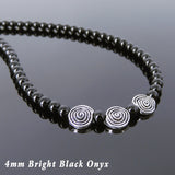 Men's Women Bright Black Onyx Sterling Silver Necklace Gemstone Beads Clasp DiyNoion Handmade NK102