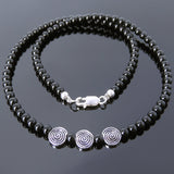 Men's Women Bright Black Onyx Sterling Silver Necklace Gemstone Beads Clasp DiyNoion Handmade NK102