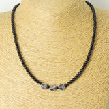 Men's Women Bright Black Onyx Sterling Silver Necklace Gemstone Beads Clasp DiyNoion Handmade NK102