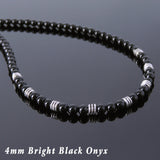 Men's Women Bright Black Onyx Sterling Silver Necklace Gemstone Beads Clasp DiyNoion Handmade NK103