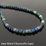 Men's Women Mixed Chrysocolla Lapis Sterling Silver Necklace Gemstone Spacers Clasp DiyNoion Handmade NK105