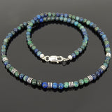 Men's Women Mixed Chrysocolla Lapis Sterling Silver Necklace Gemstone Spacers Clasp DiyNoion Handmade NK105
