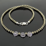 Men's Women Natural Pyrite Sterling Silver Necklace Gemstone 925 Beads Clasp DiyNoion Handmade NK106