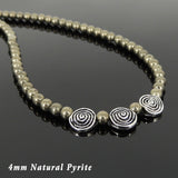 Men's Women Natural Pyrite Sterling Silver Necklace Gemstone 925 Beads Clasp DiyNoion Handmade NK106