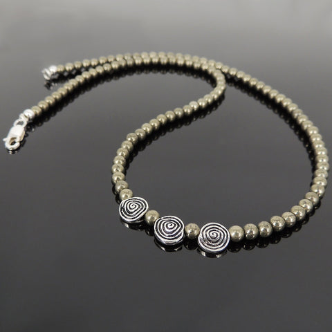 Men's Women Natural Pyrite Sterling Silver Necklace Gemstone 925 Beads Clasp DiyNoion Handmade NK106