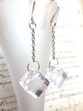 Vintage Clear Glass Button Earrings, Antique Buttons, Square Geometric Earrings, Glass Buttons, Handmade Dangle Drop Earrings, CGE149