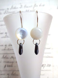 Vintage Button Earrings, Mother of Pearl Buttons, MOP Earrings, Gunmetal Hematite Dagger Beads, Hand Made Silver Ear Wires, SparkJoy, MPE148