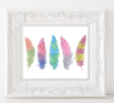 Watercolor Feathers Print INSTANT DOWNLOAD Printable art in 4 Sizes, Modern Hipster Art, Tribal Art Print, Boho Art, Watercolour Print