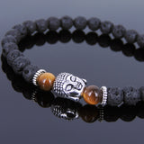 Lava Rock Tiger Eye Tibetan Silver Bracelet Sakyamuni  Buddha Yoga Mala for Men Women DiyNotion Handmade T118