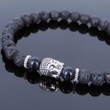 Lava Rock Blue Tiger Eye Tibetan Silver Sakyamuni Bracelet Buddha Yoga Mala for Men Women DiyNotion Handmade T120