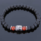 Lava Rock Jasper Stone Tibetan Silver Sakyamuni Bracelet Buddha Yoga Mala for Men Women DiyNotion Handmade T123
