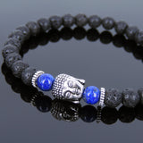 Lava Rock Lapis Tibetan Silver Bracelet Buddha Yoga Mala for Men Women DiyNotion Handmade T121