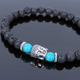 Lava Rock Turquoise Tibetan Silver Sakyamuni Bracelet Buddha Yoga Mala for Men Women DiyNotion Handmade T122