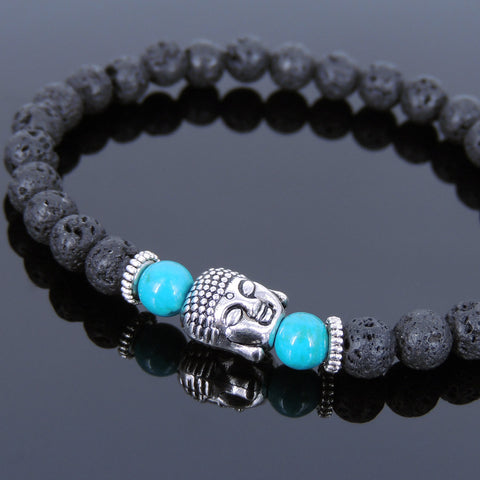 Lava Rock Turquoise Tibetan Silver Sakyamuni Bracelet Buddha Yoga Mala for Men Women DiyNotion Handmade T122