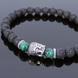 Lava Rock Malachite Tibetan Silver Bracelet Buddha Yoga Mala for Men Women DiyNotion Handmade T128