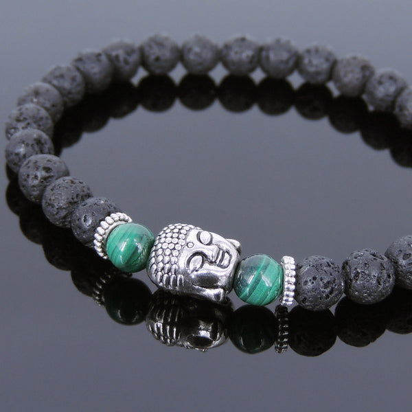 Lava Rock Malachite Tibetan Silver Bracelet Buddha Yoga Mala for Men Women DiyNotion Handmade T128