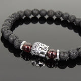 Lava Rock Garnet Tibetan Silver Bracelet Buddha Yoga Mala for Men Women DiyNotion Handmade T130