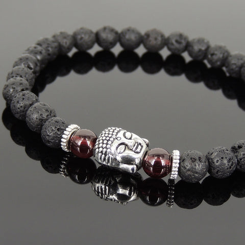 Lava Rock Garnet Tibetan Silver Bracelet Buddha Yoga Mala for Men Women DiyNotion Handmade T130