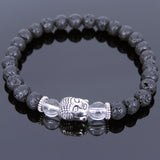 Lava Rock White Crystal Tibetan Silver Bracelet Buddha Yoga Mala for Men Women DiyNotion Handmade T131