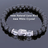 Lava Rock White Crystal Tibetan Silver Bracelet Buddha Yoga Mala for Men Women DiyNotion Handmade T131