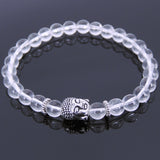 White Crystal Tibetan Silver Bracelet Buddha Yoga Mala for Men Women DiyNotion Handmade T132