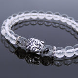 White Crystal Black Rutilated Quartz Tibetan Silver Bracelet Buddha Yoga Mala for Men Women DiyNotion Handmade T133
