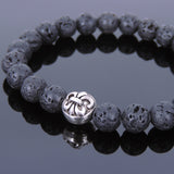 Lava Rock Tibetan Silver Fleur de Lis Bracelet Yoga Mala for Men Women DiyNotion Handmade T134