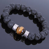 Lava Rock Tiger Eye Tibetan Silver Bracelet Yoga Mala for Men Women DiyNotion Handmade T135