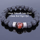 Lava Rock Red Tiger Eye Tibetan Silver Bracelet Yoga Mala for Men Women DiyNotion Handmade T136
