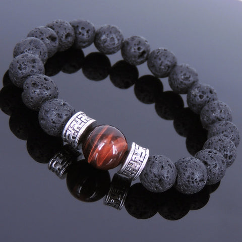 Lava Rock Red Tiger Eye Tibetan Silver Bracelet Yoga Mala for Men Women DiyNotion Handmade T136
