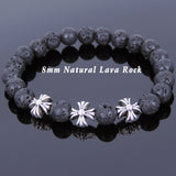 Lava Rock Tibetan Silver Cross Bracelet Yoga for Men Women DiyNotion Handmade T139