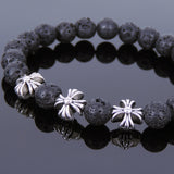 Lava Rock Tibetan Silver Cross Bracelet Yoga for Men Women DiyNotion Handmade T139