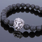 Lava Rock Tibetan Silver Lion Head Bead Bracelet Yoga for Men Women DiyNotion Handmade T140