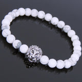 White Howlite Tibetan Silver Lion Head Bead Bracelet Yoga for Men Women DiyNotion Handmade T141